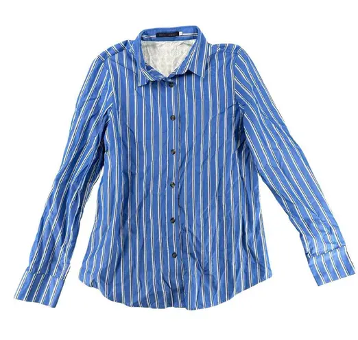 Harvey Faircloth Women's Button Down Boyfriend Shirt Striped Paisley Size 6 Boho Blue