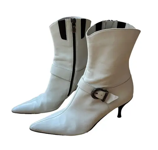 Donald Pliner Leather Mid Calf Pointed Toe Boots, Ivory White Size 9.5