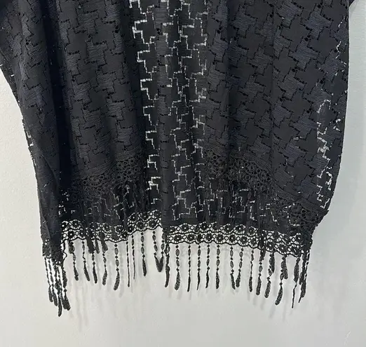 Women's Boho Cap Sleeve Sheer Lace Black Shawl/Kimono/Tunic Size M Boho Size M