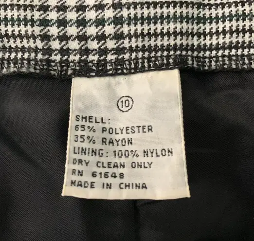 Vintage 90s EH Woods Pleated Midi Dress 10 Black White Plaid Lined Button Zip