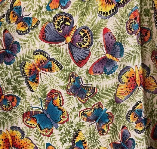 Cotton Club Retro Fun Multicolor Butterfly and Fern Short Sleeve Medical Scrubs Size M