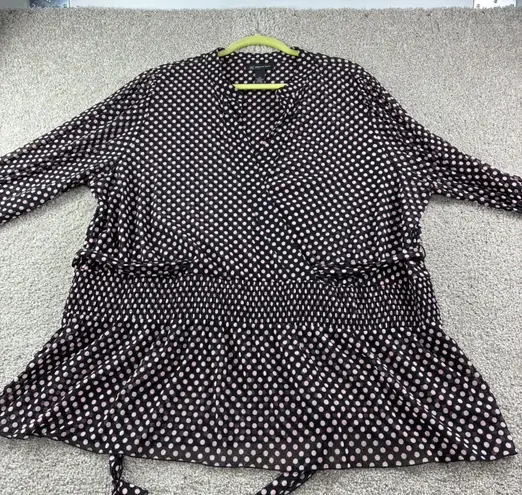 INC International Concepts Black Pink Polka Dot Sheer Blouse Top Plus Size 3X