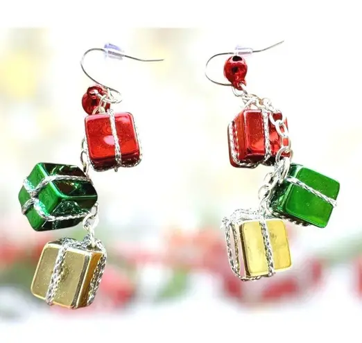 Christmas Gift Earrings Dangle Hooks New Festive Presents Holiday Party … Red
