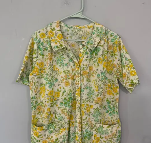 Vintage 1960s Floral Print House Coat Dress Approx Women's Size Medium / Large