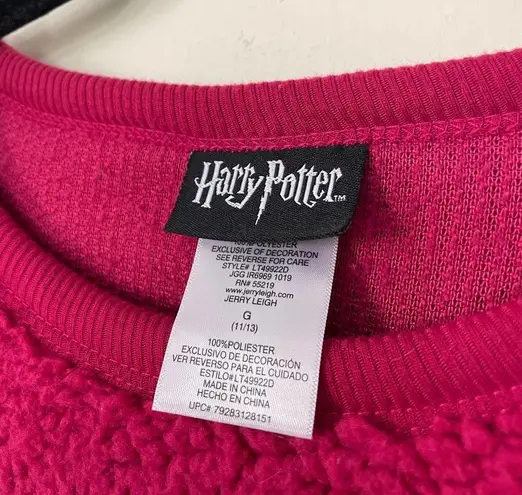 Harry Potter Hogwarts Pink Fuzzy Sherpa Sweatshirt ~ Sequins ~ Juniors Size L
