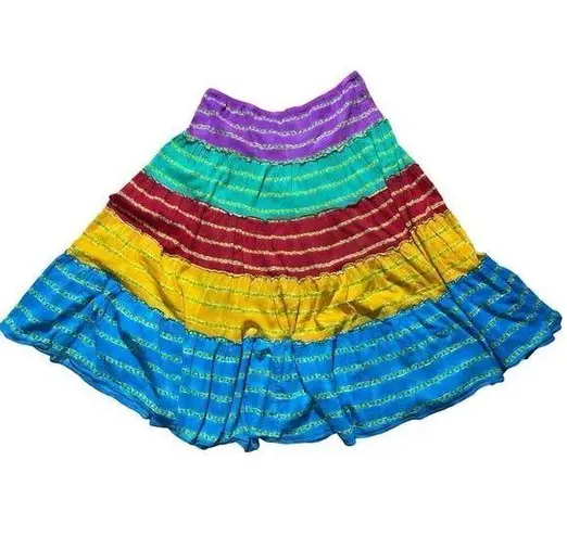 Vintage Lauren Ralph Lauren rainbow maxi skirt tiered tie dye sz PL Yellow