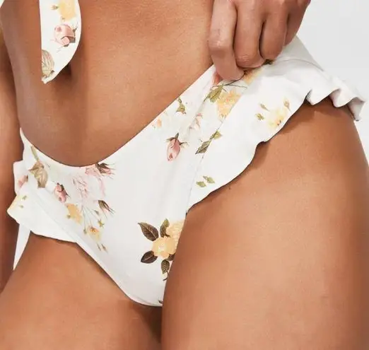 Power 2 the Flower Pale Pink Floral Ruffle Sophia Bikini Swim Bottoms Size S NWT