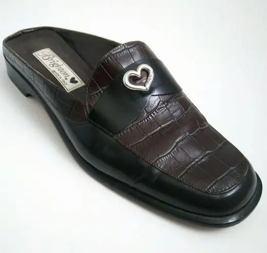 Brighton  Womens Jade Slide Shoes 7.5 Slip On Close Toe Black Brown Leather