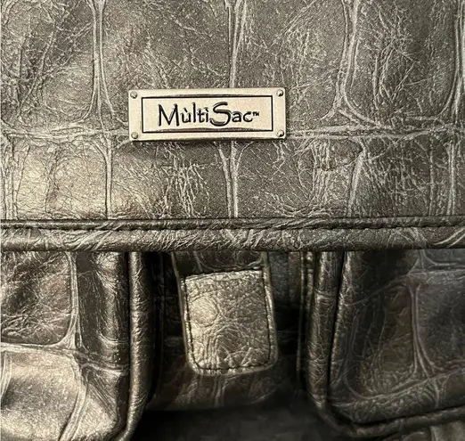 MultiSac Faux Leather Croc Gray Multi Pocket Medium Shoulder Crossbody Bag
