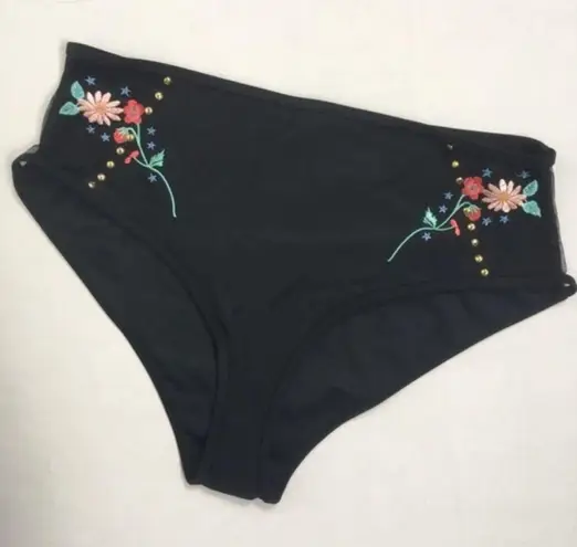 Topshop  Embroidered Mesh High Waist Bikini Bottom