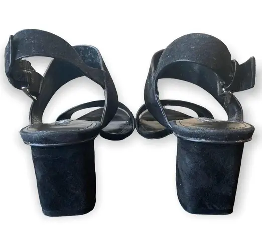 Lafayette 148 NY Black Suede Heeled Sandals Ankle Strap Classic Chic Size 9