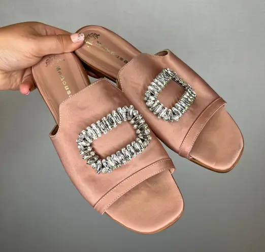 MeAousa Womens Rhinestone Embellished Slip On Sandals Slides Size 39 Pink