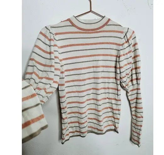 See By Chloe SEE BY CHLOÉ Cream Pink Striped Puff Sleeves Crewneck Sweater Size Medium