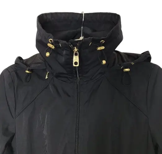 Cole Haan  Packable Raincoat Hooded Zip Pocket Drawstring Waist Gorpcore Black XS