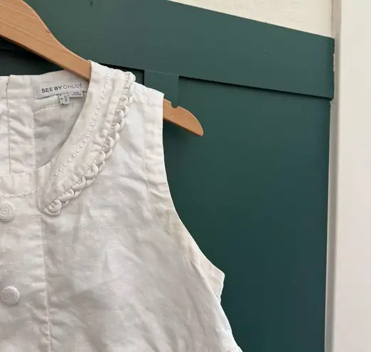 See By Chloe White Sleeveless Linen Flax Dress Nautical A Line