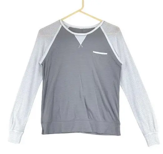 Lululemon  Womens Size 8 Athletic Tee Long Sleeve Top Crew Neck Grey White