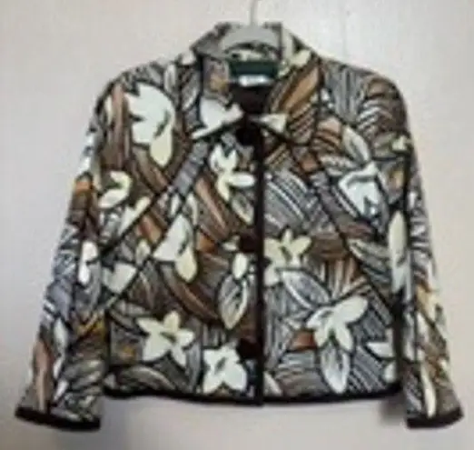 Harvé Benard Harve Benard Womens Blazer Jacket Button Closure Lined Floral Brown Cream Size 8