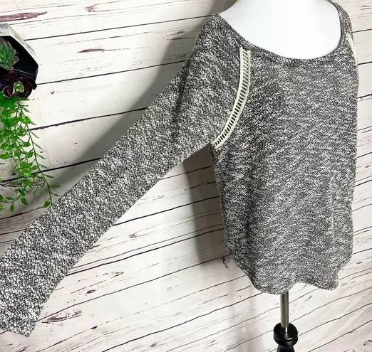 YA Los Angeles Heather Gray Crochet Trim Lightweight Sweater Top Size Large Boho