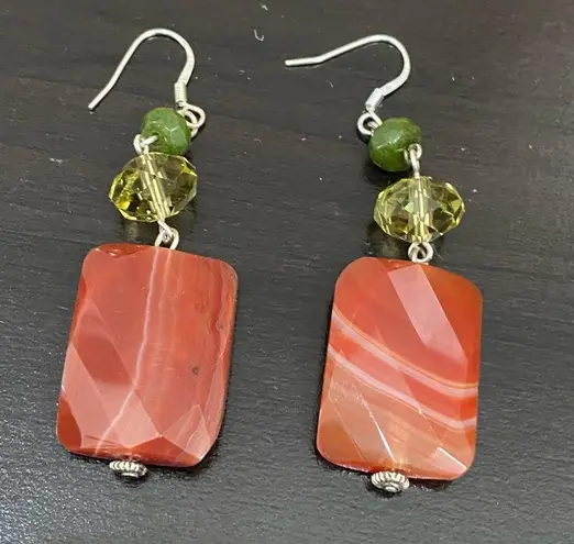 Handmade Carnelian Agate Gemstone Leaf Pendant Fall Theme Beaded Jewelry Set