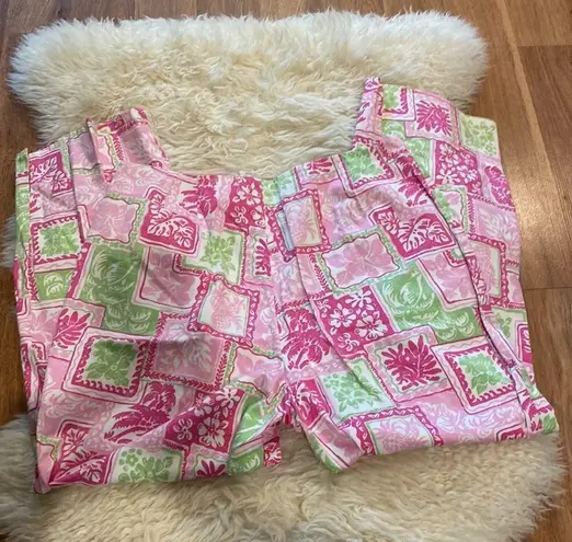 Island Republic Funky Pink Hawaiian Print Cropped Pants Sz 8 Cotton Stretch
