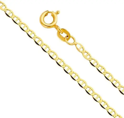 Tehrani Jewelry 14k Real Gold 1.4mm Flat Mariner Chain necklace | Italian Made chain | Italian Gold chain | Made in Italy | 14k Solid Gold Mariner |