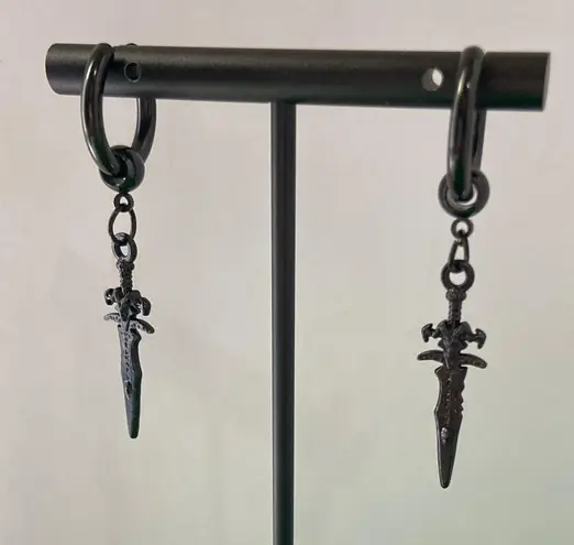 Titanium Steel Dagger Dangle Drop Earrings for Men Women,Punk Hip Hop Earrings Black