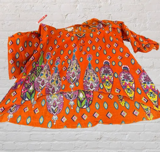 Jessica Taylor Vintage Paisley Tunic Dress Boho Embellished Lace Up Asymmetrical Whimsical 1X