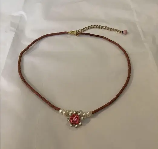 Pink sparkle flower necklace set