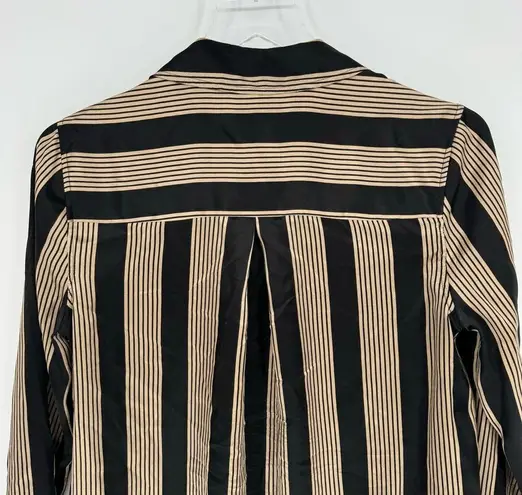 L'Agence  Tyler Long Sleeve Silk Blouse in Dark Champagne & Black Stripe XS/T