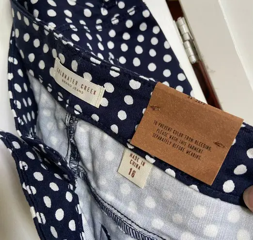 Coldwater Creek Women Jeans 16 Seeing Spots Ankle Jeans Blue White Polka Dot NEW