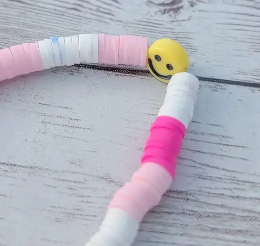 Pink & White Stretch Bracelet with a Smiley Face
