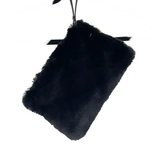 House of Harlow  1960 soft faux fur wristlet pouch bag with zipper black NWT