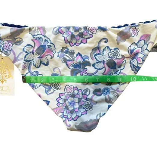 Becca Crochet Floral Swim Bathing Suit Bikini Bottoms Cream Blue NWT Large