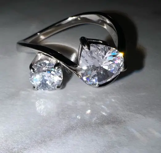Silver ring size 9 double gems elegant high quality