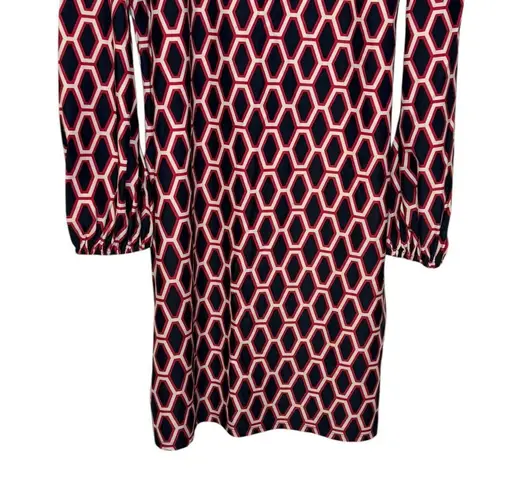 Jude Connally Women's Shift Dress Geometric Honeycomb Print Stretchy Red Medium