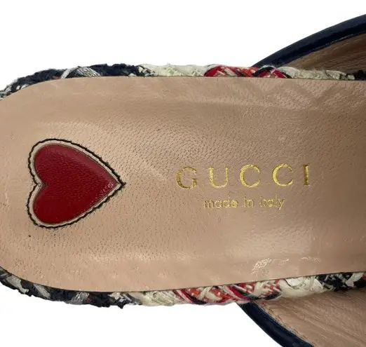 Gucci  Princetown Tweed Mules Horsebit Gardenia Ink Blue Size 36.5