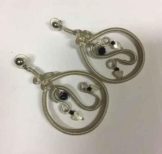 Costume Earrings Pierced Large Silver Tone Dangle
