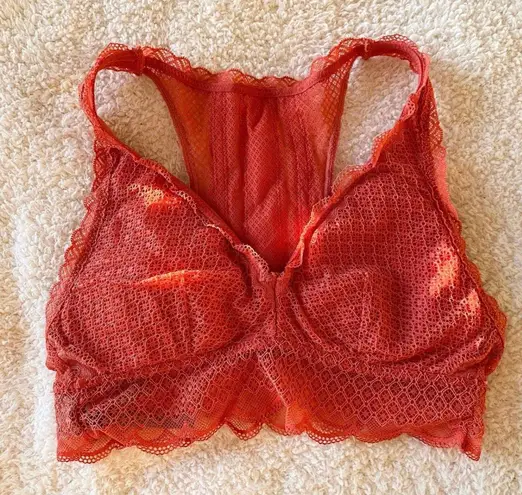 Aerie Coral Orange Lace Racerback Scallop Hem Bralette 