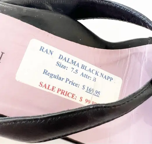 Rangoni Dalma Black Napa Leather Sandals Floral Mini Wedge Women’s Size 7.5 $170