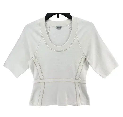 Rachel Comey Knit Top Women M Ivory Wool Blend Contrast Stitch Modern Clean Girl Size M