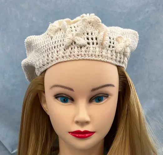 Ivory Knit Floral Beret