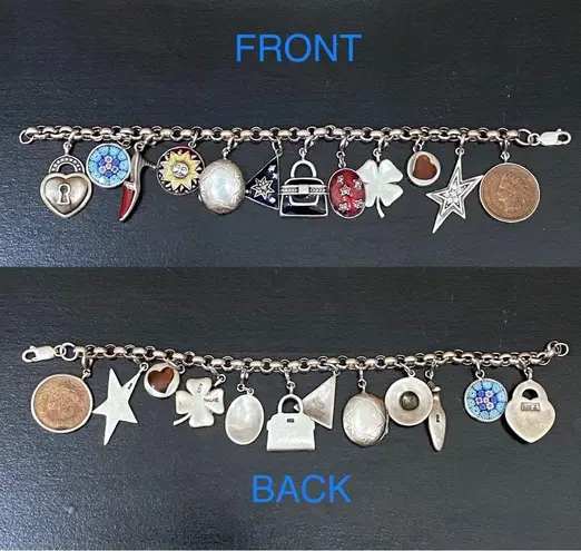 Sterling Silver Vintage 925  12 Charms Bracelet