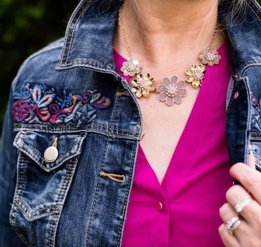 Christopher & Banks  embroidered Denim Jean Jacket Floral Soft Fabric size S