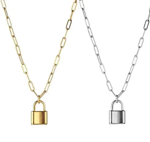 Lock Paper Clip Link Chain Necklace