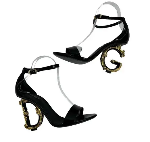 Dolce & Gabbana NEW  Kiera Baroque Lamb Leather Sandals Black Size IT40/US10