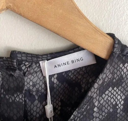 ANINE BING Renee Silk Python Print Blouse in Charcol