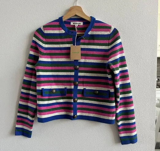 Boden Holly Knitted Jacket Multi Metallic Stripe Size Us 2 Blue