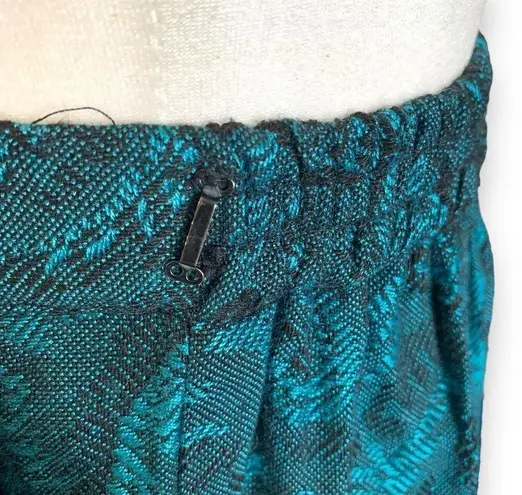 Vintage 90s Pleated Maxi Skirt Turquoise Blue Black Paisley Print Textured 6