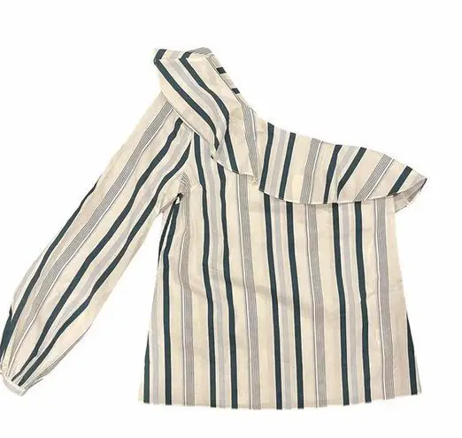 L'Academie NWOT L’ACADEMIE Extra Small Blouse Indigo Stripe One Shoulder Top Revolve