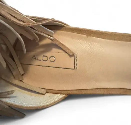 ALDO  Women’s Size 6.5 Fringe Suede Stiletto Heels Sandals Tan Boho Festival